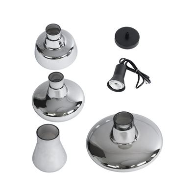 GloboStar® FEMINE 01011 Μοντέρνο Κρεμαστό Φωτιστικό Καμπάνα Σετ Πολύφωτο 4 x E27 IP20 Φιμέ Γυαλί με Μαύρο Μέταλλο - Μ70 x Π70 x Y24.5cm