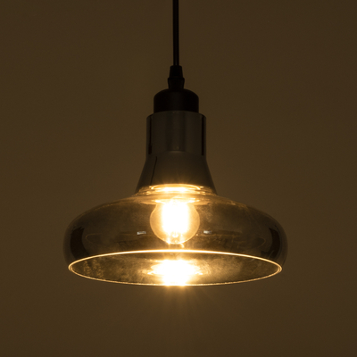 GloboStar® FEMINE 01011 Μοντέρνο Κρεμαστό Φωτιστικό Καμπάνα Σετ Πολύφωτο 4 x E27 IP20 Φιμέ Γυαλί με Μαύρο Μέταλλο - Μ70 x Π70 x Y24.5cm