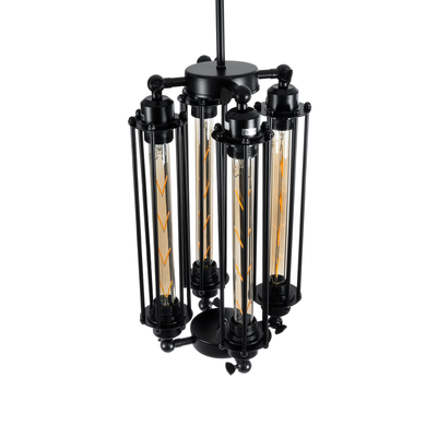 GloboStar® TUBING 01013 Vintage Κρεμαστό Φωτιστικό Πλέγμα Πολύφωτο 4 x E27 IP20 Μαύρο Μέταλλο - Μ27 x Π27 x Y47cm