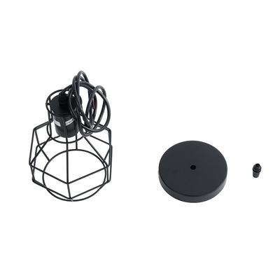 GloboStar® CAGE BLACK 01017 Vintage Κρεμαστό Φωτιστικό Πλέγμα Μονόφωτο 1 x E27 IP20 Μαύρο Μέταλλο - Μ15 x Π15 x Υ20cm