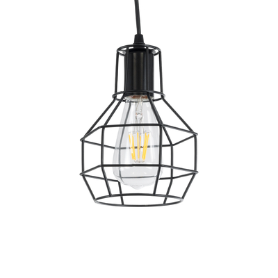 GloboStar® CAGE BLACK 01017 Vintage Κρεμαστό Φωτιστικό Πλέγμα Μονόφωτο 1 x E27 IP20 Μαύρο Μέταλλο - Μ15 x Π15 x Υ20cm