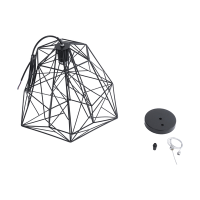 GloboStar® GRID 01022 Vintage Kρεμαστό Φωτιστικό Πλέγμα Μονόφωτο 1 x E27 IP20 Μαύρο Μέταλλο - Μ40 x Π40 x Υ33cm