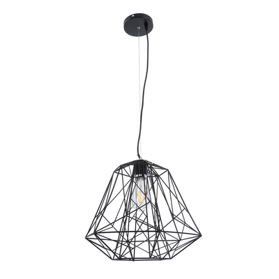 GloboStar® GRID 01022 Vintage Kρεμαστό Φωτιστικό Πλέγμα Μονόφωτο 1 x E27 IP20 Μαύρο Μέταλλο - Μ40 x Π40 x Υ33cm