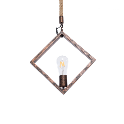 GloboStar® ALCO 01023 Vintage Κρεμαστό Φωτιστικό Ανάρτηση Μονόφωτο 1 x E27 IP20 Χάλκινο Μέταλλο με Μπεζ Σχοινί - Μ35 x Π3 x Υ35cm