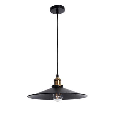 GloboStar® CARAVEL 01042 Vintage Κρεμαστό Φωτιστικό Καμπάνα Μονόφωτο 1 x E27 IP20 Μαύρο & Χρυσό Μέταλλο - Μ36 x Π36 x Υ10cm