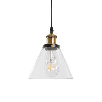 GloboStar® WICKHAM 01169 Vintage Κρεμαστό Φωτιστικό Καμπάνα Μονόφωτο 1 x E27 IP20 Διάφανο Γυαλί με Μαύρο & Χρυσό Μέταλλο - Μ18 x Π18 x Y20cm