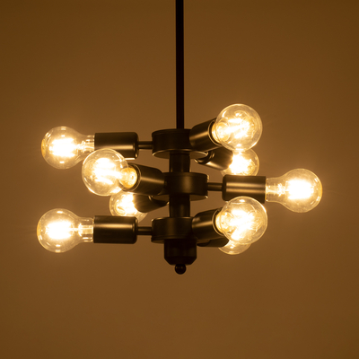 GloboStar® DELIR 01035 Μοντέρνο Φωτιστικό Οροφής Πλέγμα Πολύφωτο 9 x E27 IP20 Μαύρο Μέταλλο - Μ24 x Π24 x Υ23cm