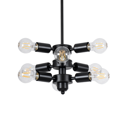 GloboStar® DELIR 01035 Μοντέρνο Φωτιστικό Οροφής Πλέγμα Πολύφωτο 9 x E27 IP20 Μαύρο Μέταλλο - Μ24 x Π24 x Υ23cm