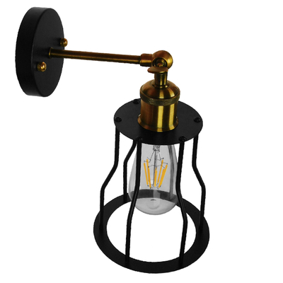 GloboStar® CATEL 01054 Vintage Επιτοίχιο Φωτιστικό Απλίκα Μονόφωτο 1 x E27 IP20 Μαύρο & Χρυσό Μέταλλο - Μ26 x Π15 x Υ30cm