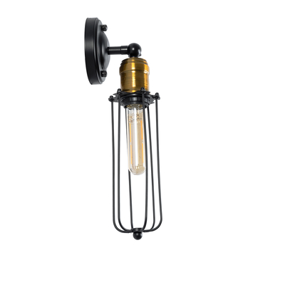 GloboStar® CATEL 01055 Vintage Επιτοίχιο Φωτιστικό Απλίκα Μονόφωτο 1 x E27 IP20 Μαύρο & Χρυσό Μέταλλο - Μ11 x Π10.5 x Υ36cm