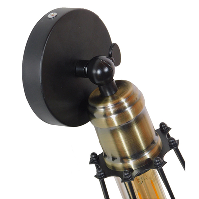GloboStar® CATEL 01056 Vintage Επιτοίχιο Φωτιστικό Απλίκα Μονόφωτο 1 x E27 IP20 Μαύρο & Μπρούτζινο Μέταλλο - Μ12 x Π15 x Υ32cm