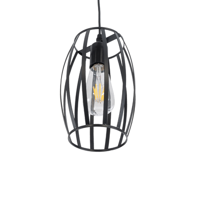 GloboStar® ZEBRA 01062 Vintage Κρεμαστό Φωτιστικό Πλέγμα Μονόφωτο 1 x E27 IP20 Μαύρο Μέταλλο - Μ15 x Π15 x Y24cm