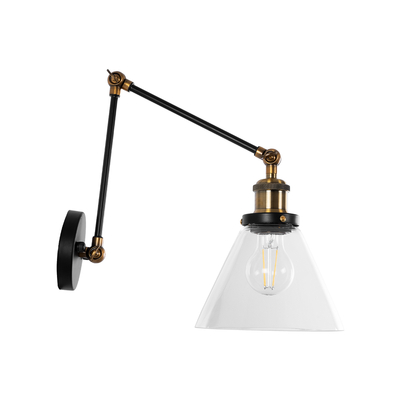 GloboStar® OLIVIA 01068 Vintage Επιτοίχιο Φωτιστικό Απλίκα Μονόφωτο 1 x E27 IP20 Μαύρο & Χρυσό Μέταλλο με Διάφανο Γυαλί - Μ18 x Π40 x Υ43cm