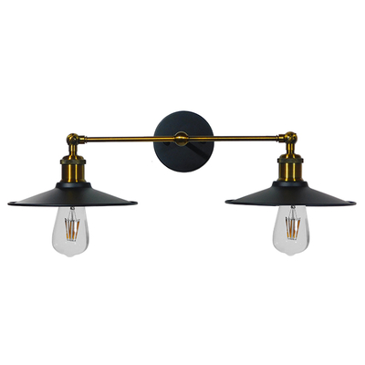 GloboStar® MINIMALL 01069 Vintage Επιτοίχιο Φωτιστικό Απλίκα Δίφωτο 2 x E27 IP20 Μαύρο & Χρυσό Μέταλλο - Μ30 x Π60 x Υ18cm
