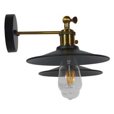 GloboStar® MINIMALL 01069 Vintage Επιτοίχιο Φωτιστικό Απλίκα Δίφωτο 2 x E27 IP20 Μαύρο & Χρυσό Μέταλλο - Μ30 x Π60 x Υ18cm