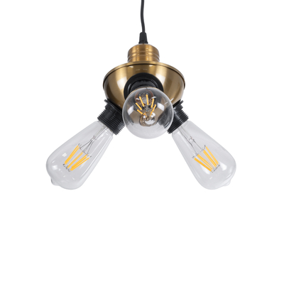 GloboStar® COPPER 01076 Vintage Κρεμαστό Φωτιστικό Ανάρτηση Τρίφωτο 3 x E27 IP20 Χρυσό Μέταλλο με Μαύρο Πλαστικό - Μ14 x Π14 x Υ13cm