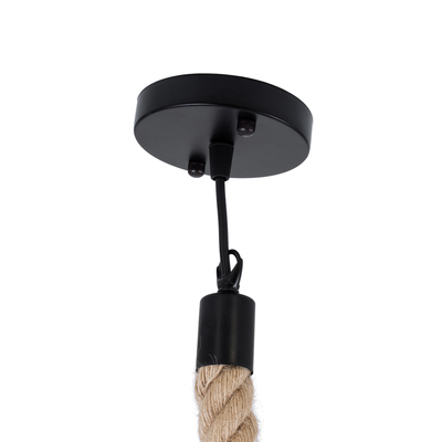 GloboStar® FRAISE 01077 Vintage Κρεμαστό Φωτιστικό Ανάρτηση Μονόφωτο 1 x E27 IP20 Μαύρο Μέταλλο με Μπεζ Σχοινί - Μ32 x Π4 x Υ32cm