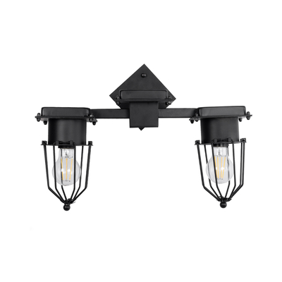 GloboStar® TORO 01079 Vintage Επιτοίχιο Φωτιστικό Απλίκα Δίφωτο 2 x E27 IP20 Μαύρο Μέταλλο - Μ44 x Π33 x Υ21cm