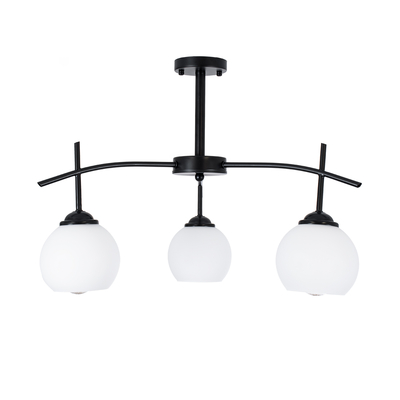 GloboStar® LUNA 01087 Μοντέρνο Φωτιστικό Οροφής Καμπάνα Τριφωτο 3 x E27 IP20 Μαύρο Μέταλλο με Λευκό Γυαλί - Μ45 x Π45 x Υ40cm