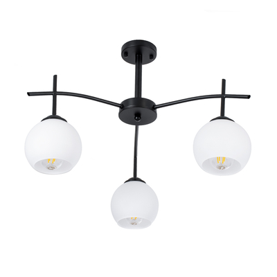 GloboStar® LUNA 01087 Μοντέρνο Φωτιστικό Οροφής Καμπάνα Τριφωτο 3 x E27 IP20 Μαύρο Μέταλλο με Λευκό Γυαλί - Μ45 x Π45 x Υ40cm