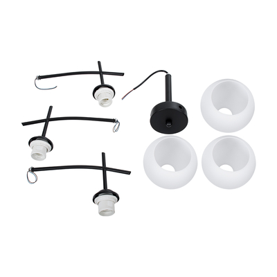 GloboStar® LUNA 01087 Μοντέρνο Φωτιστικό Οροφής Καμπάνα Τριφωτο 3 x E27 IP20 Μαύρο Μέταλλο με Λευκό Γυαλί - Μ45 x Π45 x Υ40cm