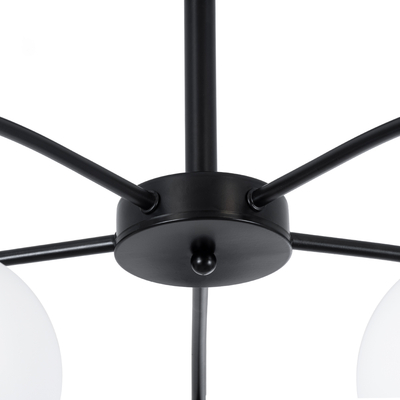 GloboStar® LUNA 01088 Μοντέρνο Φωτιστικό Οροφής Καμπάνα Πολύφωτο 5 x E27 IP20 Μαύρο Μέταλλο με Λευκό Γυαλί - Μ60 x Π60 x Υ43cm