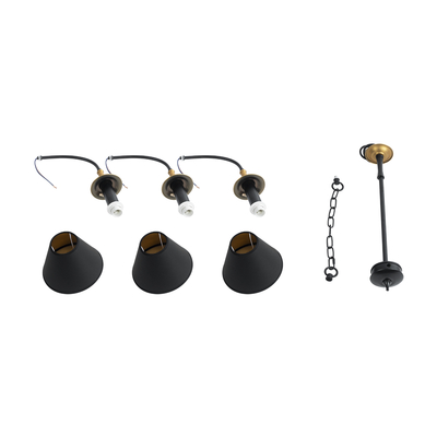 GloboStar® LIMI 01091 Vintage Κρεμαστό Φωτιστικό Καπέλο Τρίφωτο 3 x E14 IP20 Μαύρο & Χρυσό Μέταλλο με Μαύρο Ύφασμα - Μ55 x Π55 x Υ55cm