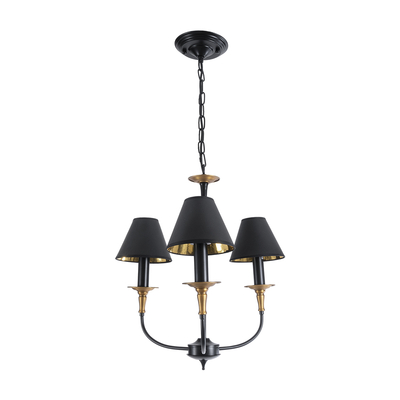 GloboStar® LIMI 01091 Vintage Κρεμαστό Φωτιστικό Καπέλο Τρίφωτο 3 x E14 IP20 Μαύρο & Χρυσό Μέταλλο με Μαύρο Ύφασμα - Μ55 x Π55 x Υ55cm