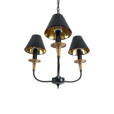 GloboStar® LIMI 01091 Vintage Κρεμαστό Φωτιστικό Καπέλο Τρίφωτο 3 x E14 IP20 Μαύρο & Χρυσό Μέταλλο με Μαύρο Ύφασμα - Μ55 x Π55 x Υ55cm
