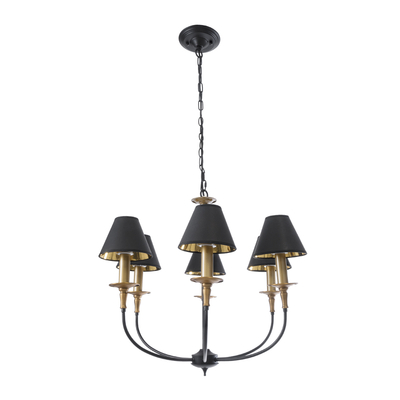 GloboStar® LIMI 01092 Vintage Κρεμαστό Φωτιστικό Καπέλο Πολύφωτο 6 x E14 IP20 Μαύρο & Χρυσό Μέταλλο με Μαύρο Ύφασμα - Μ70 x Π70 x Υ60cm