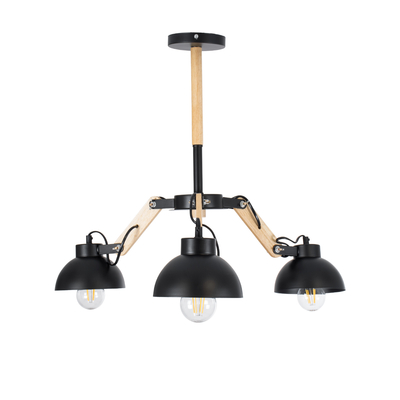 GloboStar® OLD SCHOOL 01093 Μοντέρνο Φωτιστικό Οροφής Καμπάνα Τρίφωτο 3 x E27 IP20 Μαύρο Μέταλλο με Μπεζ Ξύλο - Μ75 x Π75 x Υ35cm