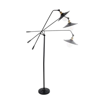 GloboStar® WYNGE 01101 Vintage Επιδαπέδιο Φωτιστικό Μονόφωτο 1 x E27 IP20 Μαύρο & Χρυσό Μέταλλο - Μ95 x Π27 x Υ174cm