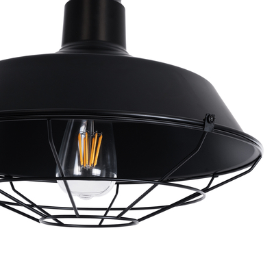 GloboStar® CRANE 01109 Vintage Κρεμαστό Φωτιστικό Καμπάνα Μονόφωτο 1 x E27 IP20 Μαύρο Μέταλλο με Μπεζ Σχοινί - Μ36 x Π36 x Υ30cm