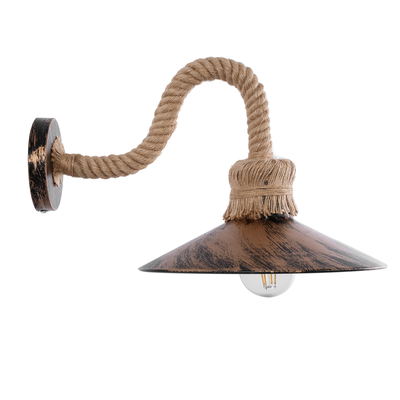 GloboStar® ROBLY 01125 Vintage Επιτοίχιο Φωτιστικό Απλίκα Μονόφωτο 1 x E27 IP20 Χάλκινο Μέταλλο με Μπεζ Σχοινί - Μ26 x Π36 x Υ22cm