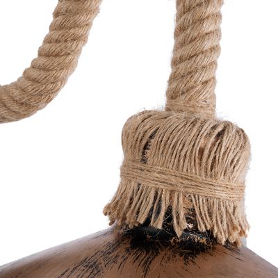 GloboStar® ROBLY 01125 Vintage Επιτοίχιο Φωτιστικό Απλίκα Μονόφωτο 1 x E27 IP20 Χάλκινο Μέταλλο με Μπεζ Σχοινί - Μ26 x Π36 x Υ22cm