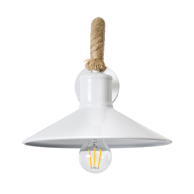 GloboStar® VINSA 01130 Vintage Επιτοίχιο Φωτιστικό Απλίκα Μονόφωτο 1 x E27 IP20 Λευκό Μέταλλο με Μπεζ Σχοινί - Μ37.5 x Π26.7 x Υ25cm