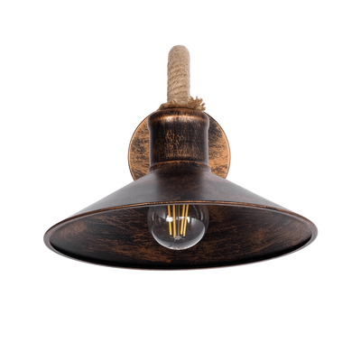 GloboStar® BRASTA 01131 Vintage Επιτοίχιο Φωτιστικό Απλίκα Μονόφωτο 1 x E27 IP20 Χάλκινο Μέταλλο με Μπεζ Σχοινί - Μ26 x Π42.5 x Υ24cm