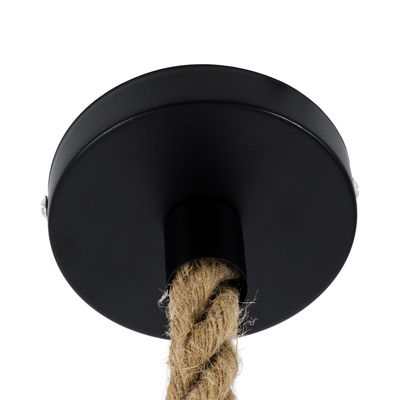 GloboStar® POLI 01147 Vintage Κρεμαστό Φωτιστικό Καμπάνα Μονόφωτο 1 x E27 IP20 Μαύρο Μέταλλο με Μπεζ Σχοινί - Μ40 x Π40 x Υ32cm