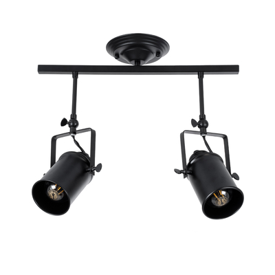GloboStar® HOLLYWOOD 01154 Vintage Φωτιστικό Οροφής Ράγα Δίφωτο 2 x E27 IP20 Μαύρο Μέταλλο - Μ45 x Π15 x Υ40cm