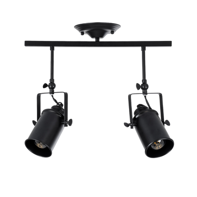 GloboStar® HOLLYWOOD 01154 Vintage Φωτιστικό Οροφής Ράγα Δίφωτο 2 x E27 IP20 Μαύρο Μέταλλο - Μ45 x Π15 x Υ40cm