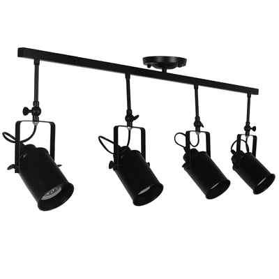 GloboStar® HOLLYWOOD 01156 Vintage Φωτιστικό Οροφής Ράγα Πολύφωτο 4 x E27 IP20 Μαύρο Μέταλλο - Μ13 x Π110 x Υ38cm