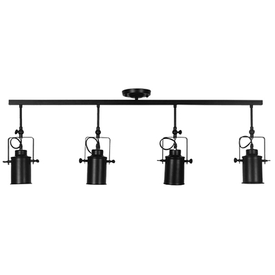 GloboStar® HOLLYWOOD 01156 Vintage Φωτιστικό Οροφής Ράγα Πολύφωτο 4 x E27 IP20 Μαύρο Μέταλλο - Μ13 x Π110 x Υ38cm