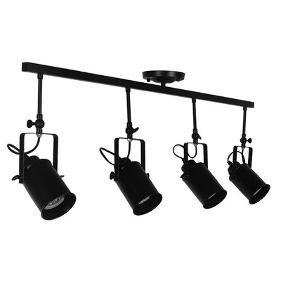 GloboStar® HOLLYWOOD 01156 Vintage Φωτιστικό Οροφής Ράγα Πολύφωτο 4 x E27 IP20 Μαύρο Μέταλλο - Μ13 x Π110 x Υ38cm