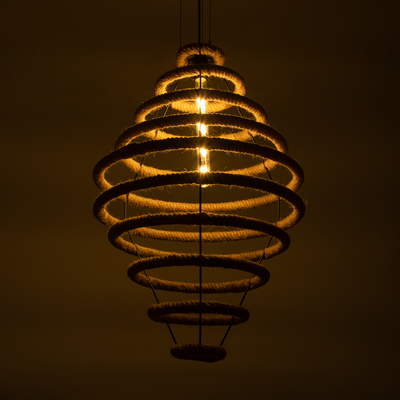 GloboStar® MELISSA 01158 Vintage Κρεμαστό Φωτιστικό Ανάρτηση Μονόφωτο 1 x E27 IP20 Μαύρο Μέταλλο με Μπεζ Σχοινί - Μ48 x Π48 x Υ73cm