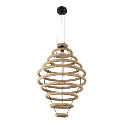 GloboStar® MELISSA 01158 Vintage Κρεμαστό Φωτιστικό Ανάρτηση Μονόφωτο 1 x E27 IP20 Μαύρο Μέταλλο με Μπεζ Σχοινί - Μ48 x Π48 x Υ73cm