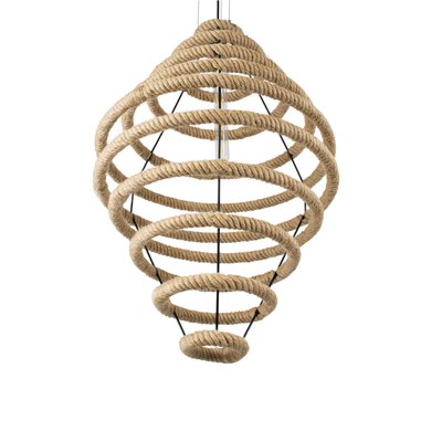 GloboStar® MELISSA 01158 Vintage Κρεμαστό Φωτιστικό Ανάρτηση Μονόφωτο 1 x E27 IP20 Μαύρο Μέταλλο με Μπεζ Σχοινί - Μ48 x Π48 x Υ73cm