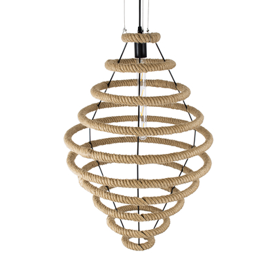 GloboStar® MELISSA 01158 Vintage Κρεμαστό Φωτιστικό Ανάρτηση Μονόφωτο 1 x E27 IP20 Μαύρο Μέταλλο με Μπεζ Σχοινί - Μ48 x Π48 x Υ73cm