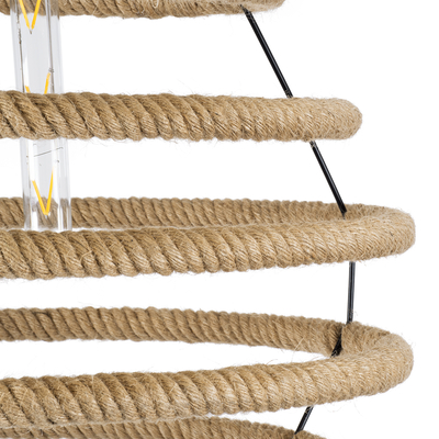 GloboStar® MELISSA 01158 Vintage Κρεμαστό Φωτιστικό Ανάρτηση Μονόφωτο 1 x E27 IP20 Μαύρο Μέταλλο με Μπεζ Σχοινί - Μ48 x Π48 x Υ73cm