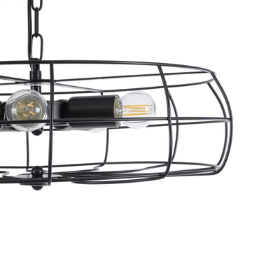 GloboStar® HELIX 01164 Vintage Κρεμαστό Φωτιστικό Πλέγμα Πολύφωτο 5 x E27 IP20 Μαύρο Μέταλλο - Μ48 x Π48 x Υ12cm