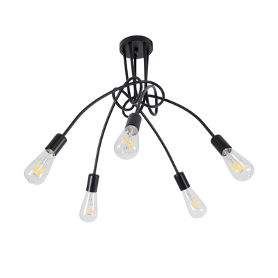 GloboStar® PAULELI 01127 Μοντέρνο Φωτιστικό Οροφής Πλέγμα Πολύφωτο 5 x E27 IP20 Μαύρο Μέταλλο - Μ76 x Π76 x Υ45cm